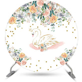Lofaris White Gold Floral Swan Round Backdrop For Birthday